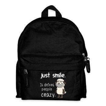 Just Smile – Freches lustiges Schaf Motiv Spruch - Kinder Rucksack - Schwarz - Vorne