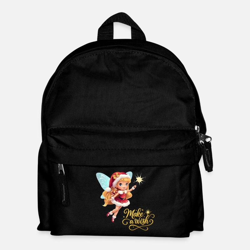 Süße Weihnachtsfee mit Zauberstab Make a wish - Kinder Rucksack - Schwarz