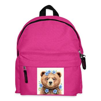 Blue Flower Bear Templates - Kids' Backpack - fuchsia - Front
