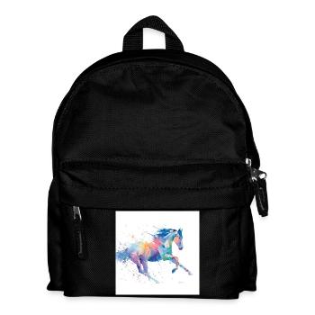Rainbow Watercolor Gallop Horse - Kids' Backpack - black - Front