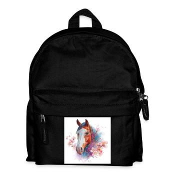 Aquarellpferd mit Kirschblüten - Kinder Rucksack - Schwarz - Vorne