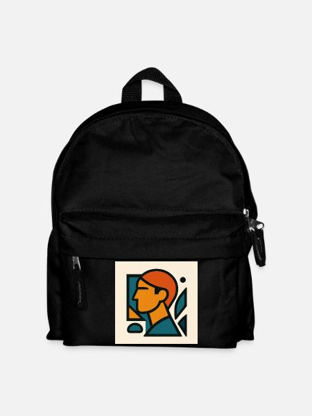 Blau-Orange-Geometrisches Porträt - Kinder Rucksack - Schwarz