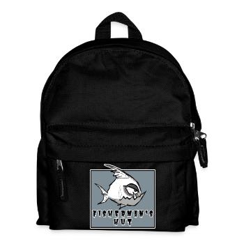 Lustiges Angler Motiv im Cartoon Stil, Fisherman - Kinder Rucksack - Schwarz - Vorne