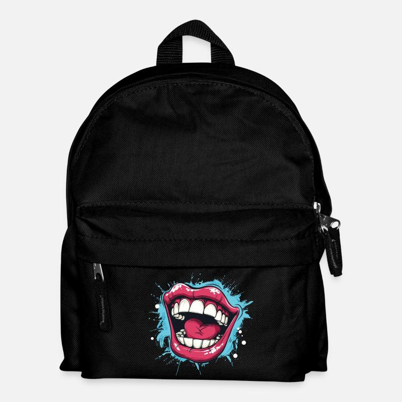Laughing Cartoon mouth wide open with red lips - Kids' Backpack - black