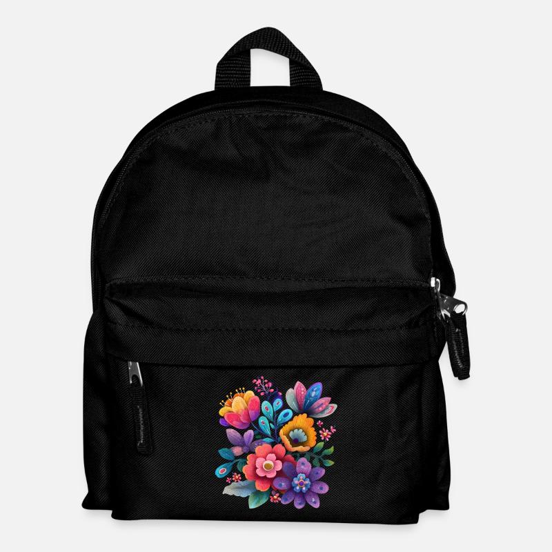 Blumen Bunte Blüten Floral Garten - Kinder Rucksack - Schwarz
