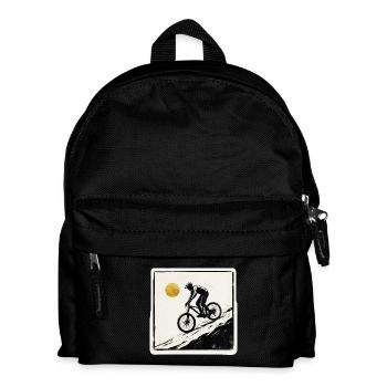 Mountainbiker Holzschnitt Goldene Sonne - Kinder Rucksack - Schwarz - Vorne