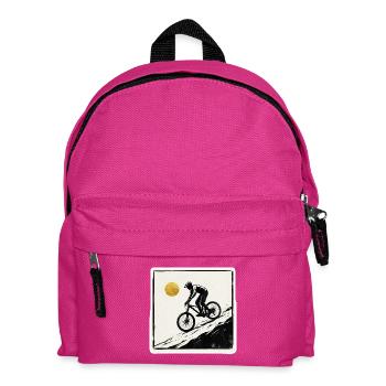 Mountainbiker Holzschnitt Goldene Sonne - Kinder Rucksack - Fuchsia - Vorne