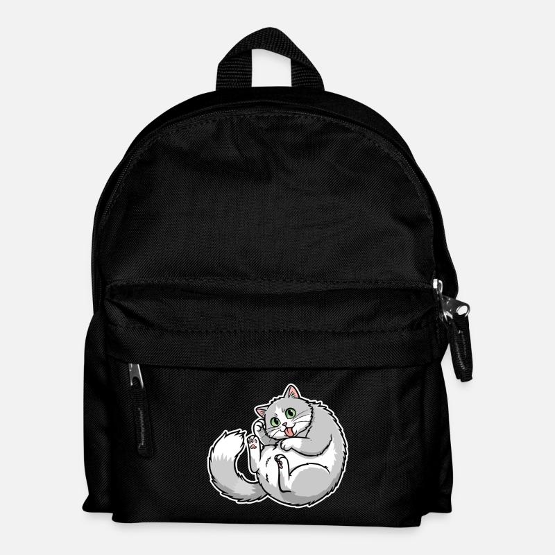 Grey and White Cat Funny Tongue Out Cute - Kids' Backpack - black