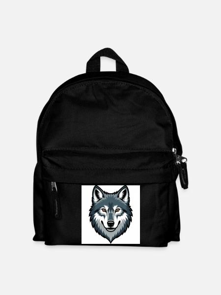 Wolf Head – stylized illustration - Kids' Backpack - black