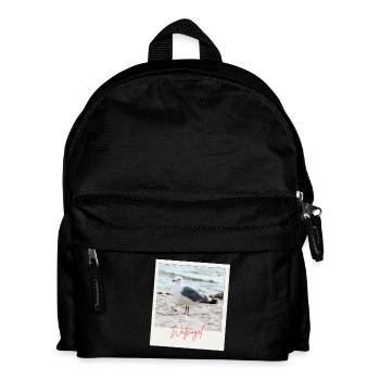 Foto Nordsee Möwe Wattvogel mit Schrift  - Kinder Rucksack - Schwarz - Vorne