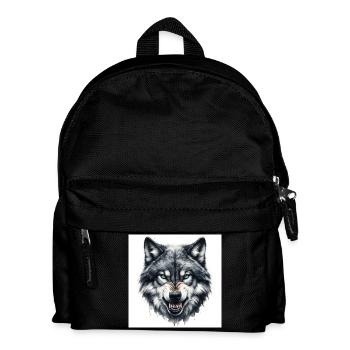 Blue Wolf Head Watercolor Painting - Kids' Backpack - black - Front