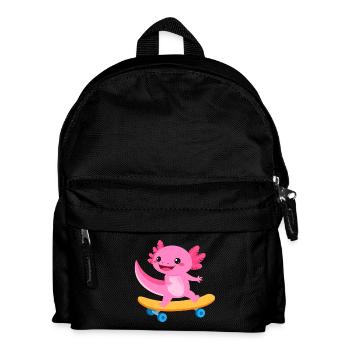 Pink Kawaii Axolotl on the Skateboard – Cool - Kids' Backpack - black - Front