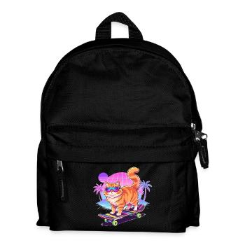 Retro Synthwave Cat Skateboard - Kids' Backpack - black - Front
