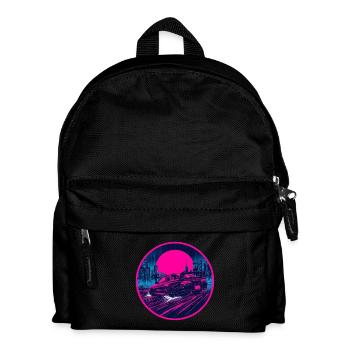 Retro 90er JDM Coupé Rainy Neon Cyber City Emblem - Kinder Rucksack - Schwarz - Vorne