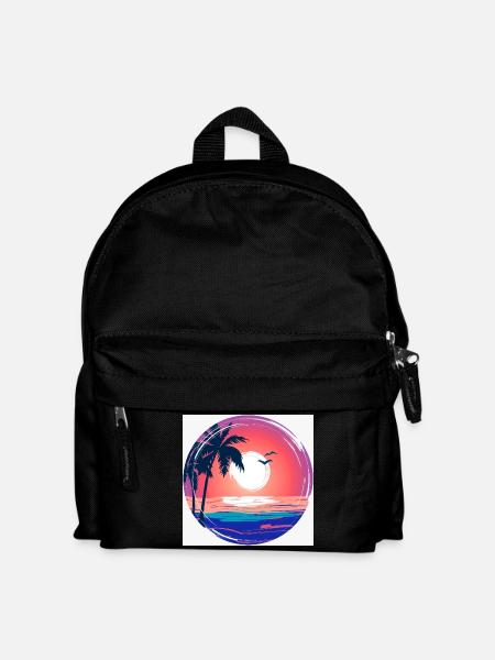 Sonnenuntergangs-Palmenkreis Ozean-Leuchten - Kinder Rucksack - Schwarz