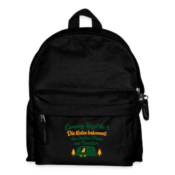 Camping-Regel Nr. 1: Die Katze bestimmt - Kinder Rucksack - Schwarz - Vorne
