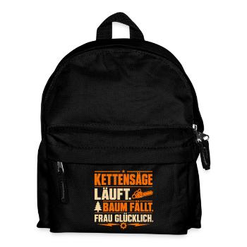 Kettensäge Läuft Baum Fällt Frau Glücklich - Kinder Rucksack - Schwarz - Vorne