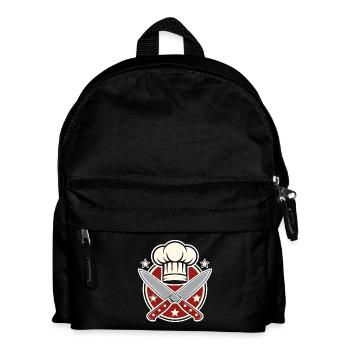 Retro Kochmesser Chefkoch Mütze Emblem Shirt - Kinder Rucksack - Schwarz - Vorne