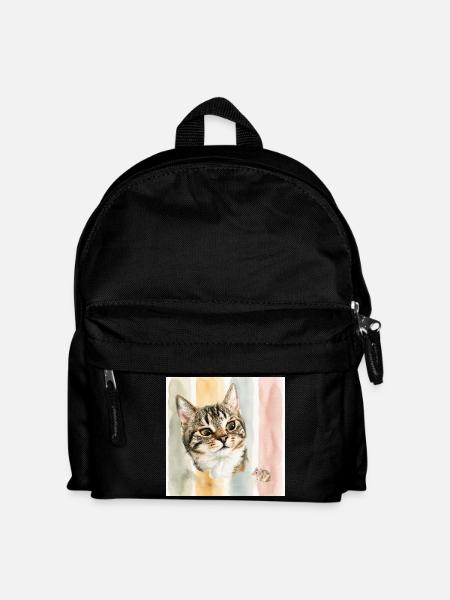 Pastellkatze Aquarellstreifen Katze Maus - Kinder Rucksack - Schwarz