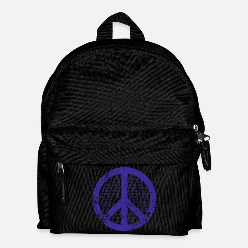 Blaues Friedensschild. Frieden in vielen Sprachen. - Kinder Rucksack - Schwarz