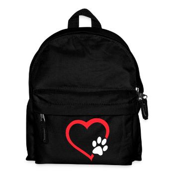 Cœur rouge avec patte de chien blanc. Chien # - Sac à dos Enfant - noir - Devant