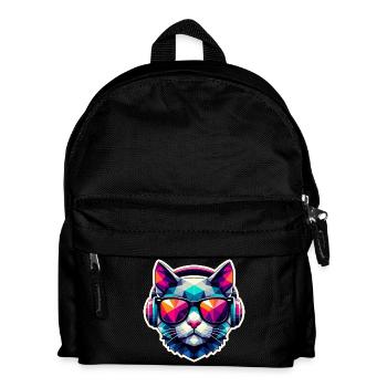 Chat Lunettes Casque Polygone Coloré - Sac à dos Enfant - noir - Devant