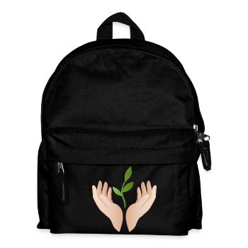 Hände mit Pflanze – Nachhaltigkeit Natur Motiv - Kinder Rucksack - Schwarz - Vorne
