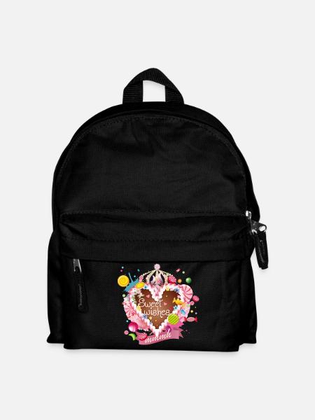 Lebkuchenherz mit Zuckerguß Wünsche und Krone - Kinder Rucksack - Schwarz