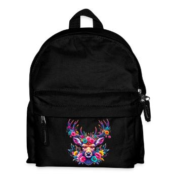 Hirsch mit Blumen geschmückt - Kinder Rucksack - Schwarz - Vorne