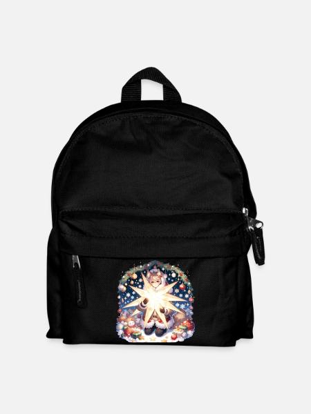 Niedliches Manga Weihnachts Design Katze - Kinder Rucksack - Schwarz
