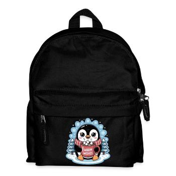 Pinguin Winter Warm Wishes Mit Tasse Kakao - Kinder Rucksack - Schwarz - Vorne