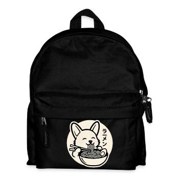 Happy Corgi Dog Eating Ramen Noodles - Kids' Backpack - black - Front