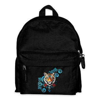 Tigre avec des décorations florales. - Sac à dos Enfant - noir - Devant
