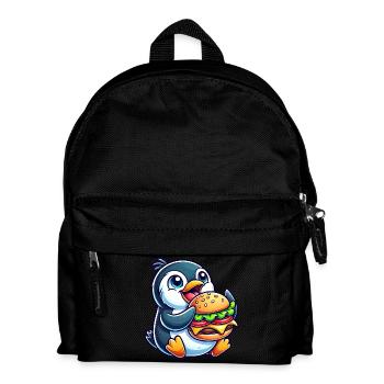 Whimsical penguin with hamburger funny chibi - Kids' Backpack - black - Front