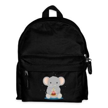 Geburtstags-Elefant mit Törtchen – Süßes Tiermotiv - Kinder Rucksack - Schwarz - Vorne
