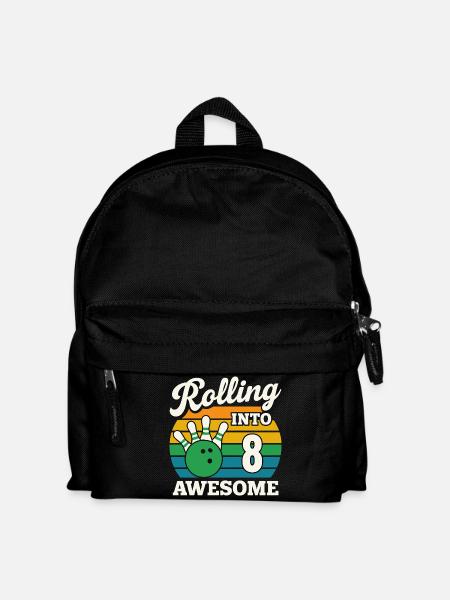 Bowling into Awesome 8th Birthday Design - Kids' Backpack - black