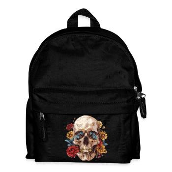 Crâne, crâne avec des fleurs - Sac à dos Enfant - noir - Devant