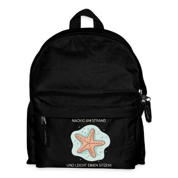 Nackig am Strand – Lustiger Seestern Spruch - Kinder Rucksack - Schwarz - Vorne