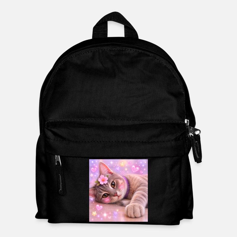 Kätzchen mit Blume und Glitzer - Kinder Rucksack - Schwarz