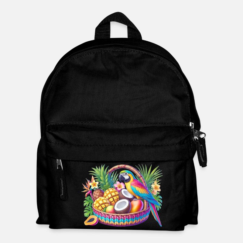 Obstkorb mit Papagei - Kinder Rucksack - Schwarz