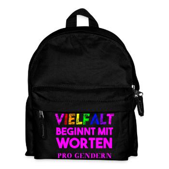 Vielfalt beginnt mit Worten Geschenkidee gendern - Kinder Rucksack - Schwarz - Vorne