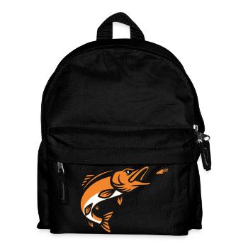 Hecht Fisch Sprung Vektor - Kinder Rucksack - Schwarz - Vorne