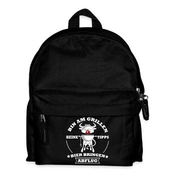 Grillkoch Spruch Logo Mit Kuh BBQ - Kinder Rucksack - Schwarz - Vorne
