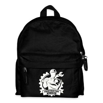 Starker Bauarbeiter mit Zahnrädern - Kinder Rucksack - Schwarz - Vorne