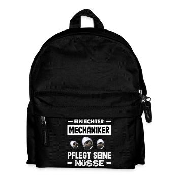Ein Echter Mechaniker Pflegt Seine Nüsse Kfz Auto - Kinder Rucksack - Schwarz - Vorne