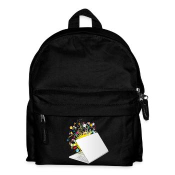 Ein halb geöffneter Laptop mit vielen Symbolen - Kinder Rucksack - Schwarz - Vorne