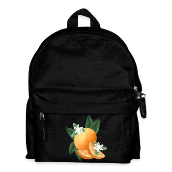 Orange Sommer Design mit Orangenblüten u. Blättern - Kinder Rucksack - Schwarz - Vorne