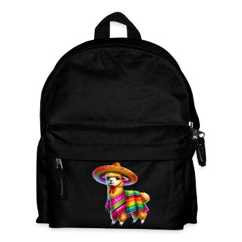 Mexican alpaca with poncho and sombrero mexico - Kids' Backpack - black - Front