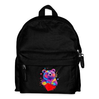 Colorful Grizzly Bear Heart - Kids' Backpack - black - Front