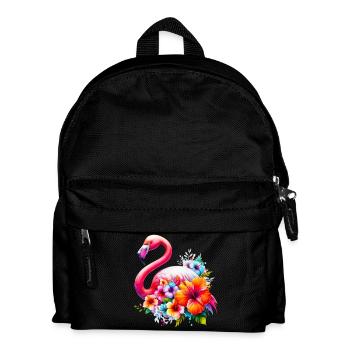 Flamant rose décoré de fleurs d’hibiscus - Sac à dos Enfant - noir - Devant